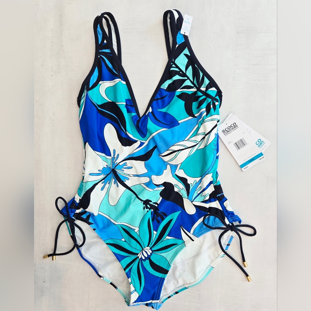 Coco Reef Contours Tropical Print Body Shaping One-Piece Swimsuit, 12/36C NWT